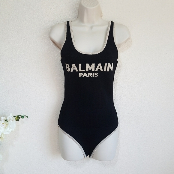 Authentic Balmain Paris Logo Linen Blend Knit Bodysuit - Picture 3 of 14